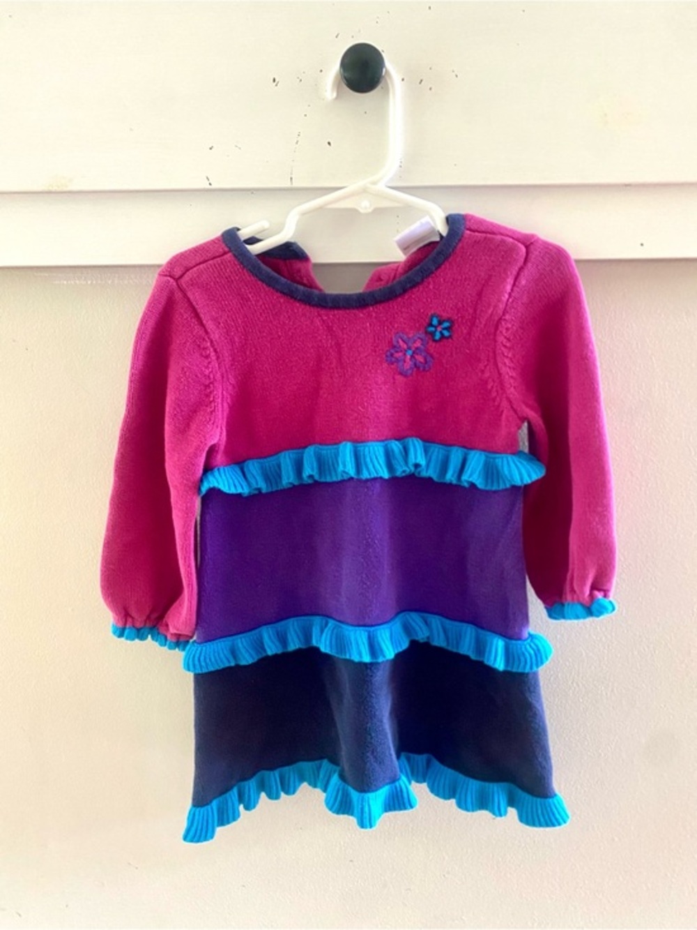 Hanna Andersson Ruffle Long Sleeve Flower Sweater Dress Cotton Girl Size 80 2T